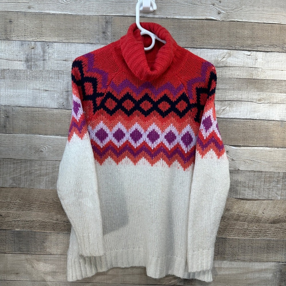 Aerie Fair Isle‎ Geometric Turtleneck Sweater Red White Purple XS Short
